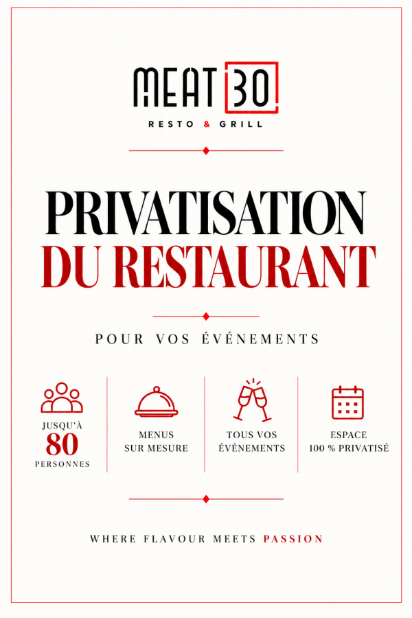 Privatisation du restaurant MEAT30 – jusqu'à 80 personnes, menus sur mesure