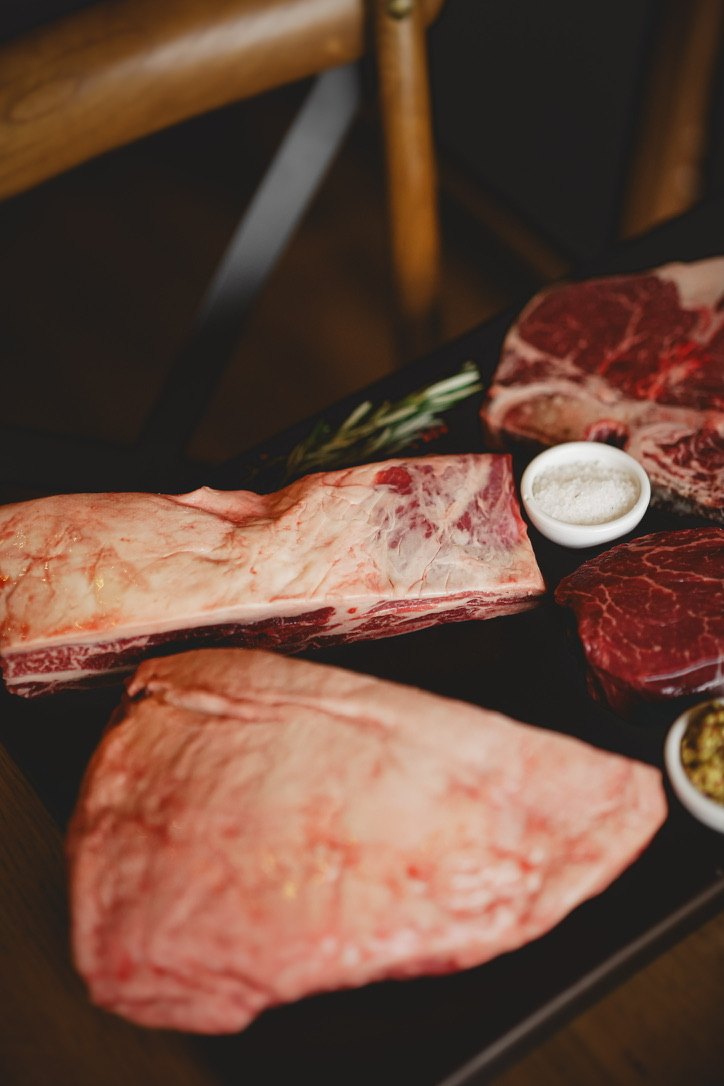Selection of raw beef cuts at MEAT30 steakhouse